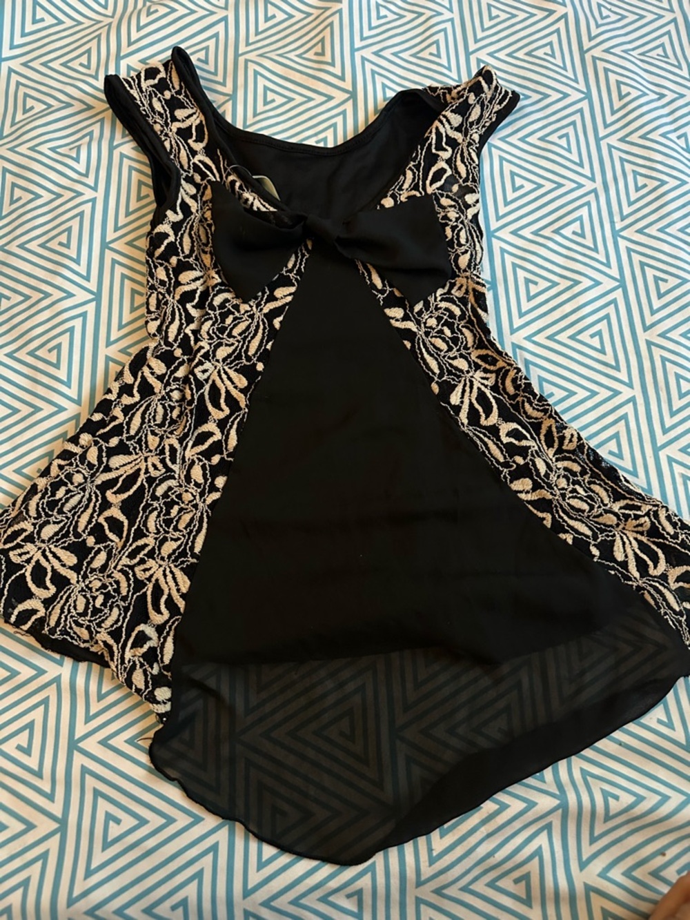 julie's closet Black and Cream Lace-Trim Bow Front Tank